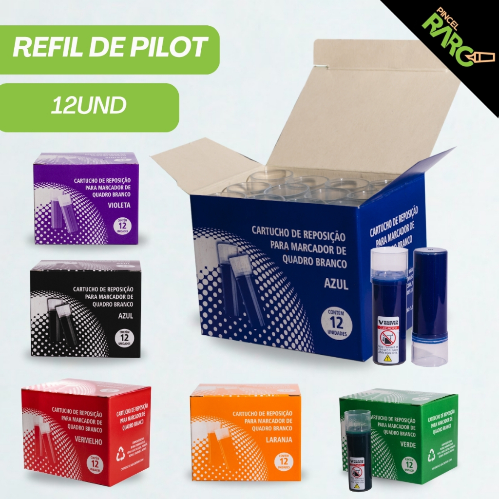 Refil Para Pincel Recarregável Com Caixa 12 Un Cartucho de Quadro Branco Board Master