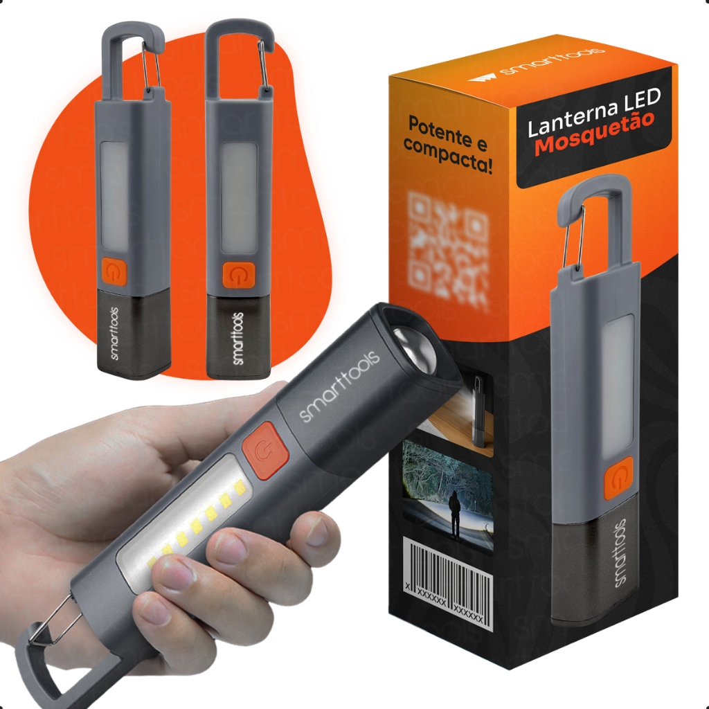 Mini Lanterna Tática Com Led Zoom Portátil Recarregável Usb Com Gancho Luz Alta 3 Modos Para Camping