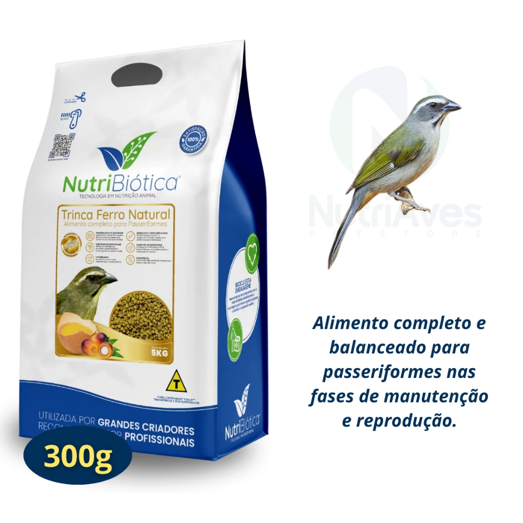 Ração 300g Extrusada Trinca Ferro Natural Super Premium Nutribiótica Pássaro Sabiá Corrupião em Oferta na Shopee