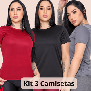 Kit 3 Camiseta Feminina Manga Curta Dry Fit Academia Corrida Fitness Respirável Esporte Dia a Dia em Oferta na Shopee