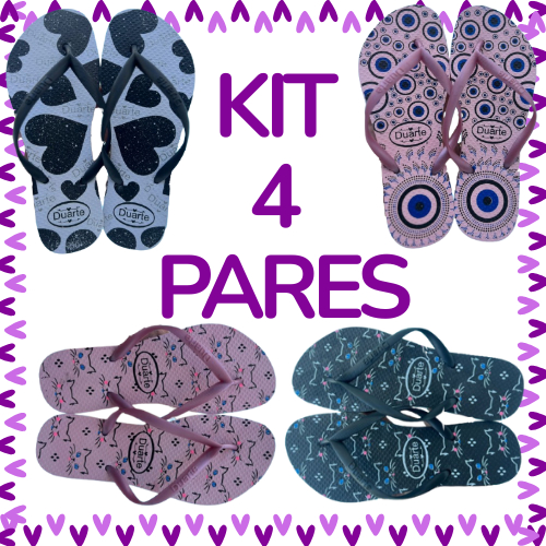 Kit 4 Pares Sortido de Chinelo feminino Sandalia Macio Mais Vendidos