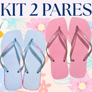 Kit 2 Pares de Chinelo Feminino Adulto Bico Quadrado com Gliter em Oferta na Shopee