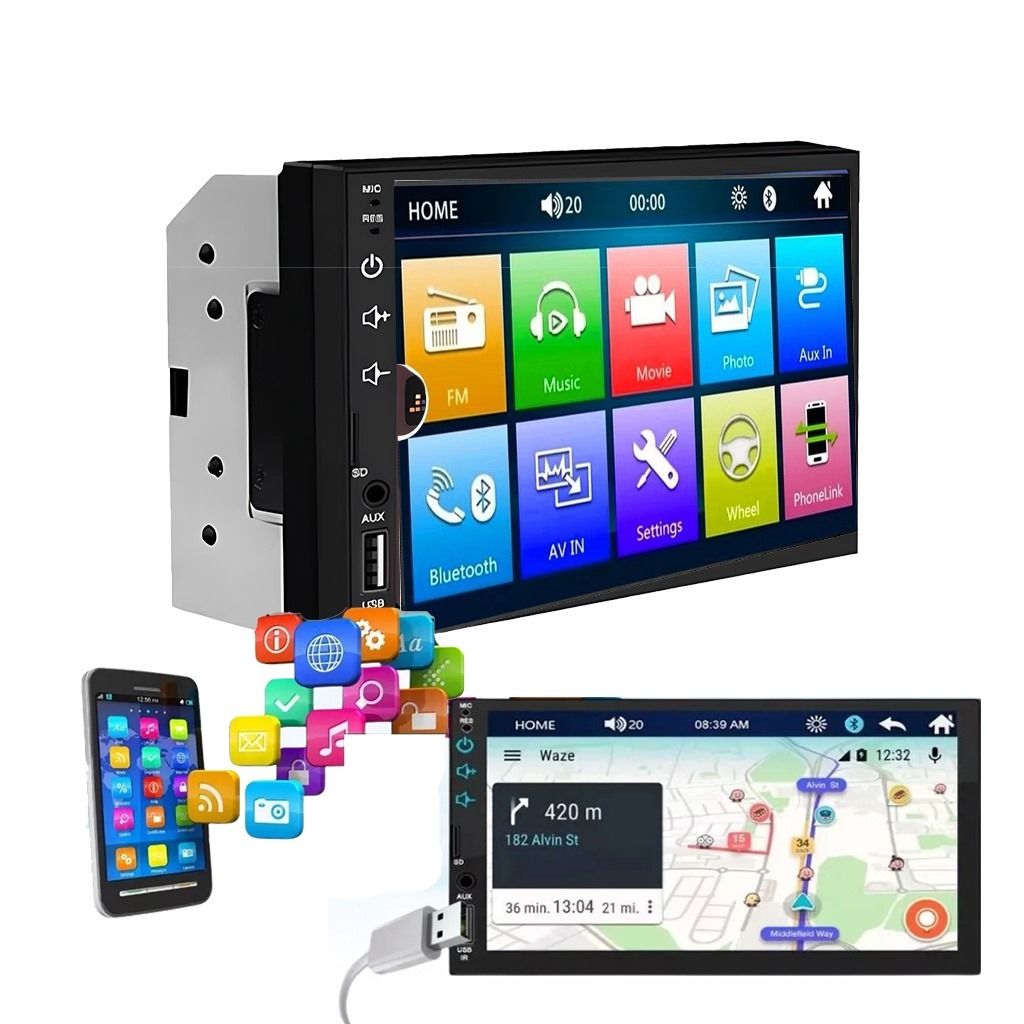Central Multimídia Universal 2 din Rádio De Carro MP5 Video Player Bluetooth 7 Polega baz