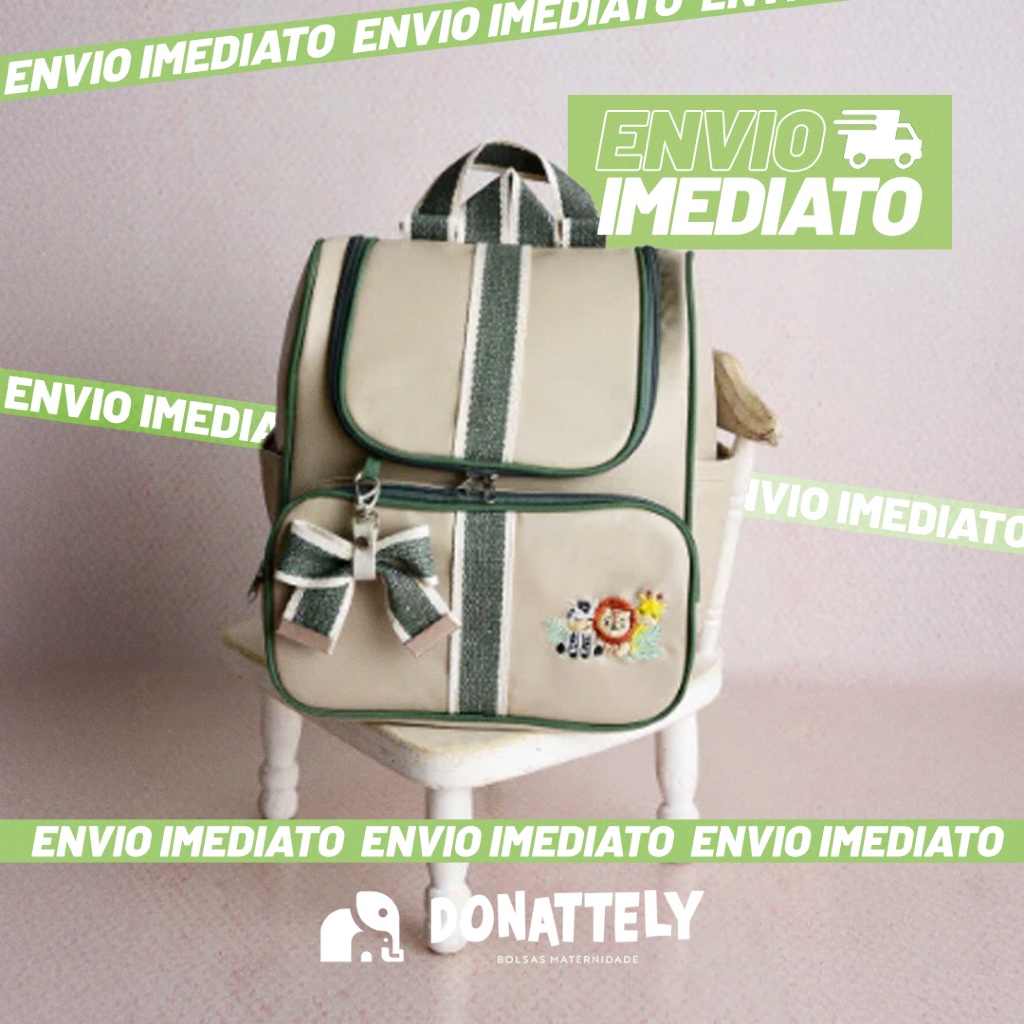 Mochila Maternidade Multiuso Bordado l Térmica I Impermeável com Faixa e Laço DONATELLY