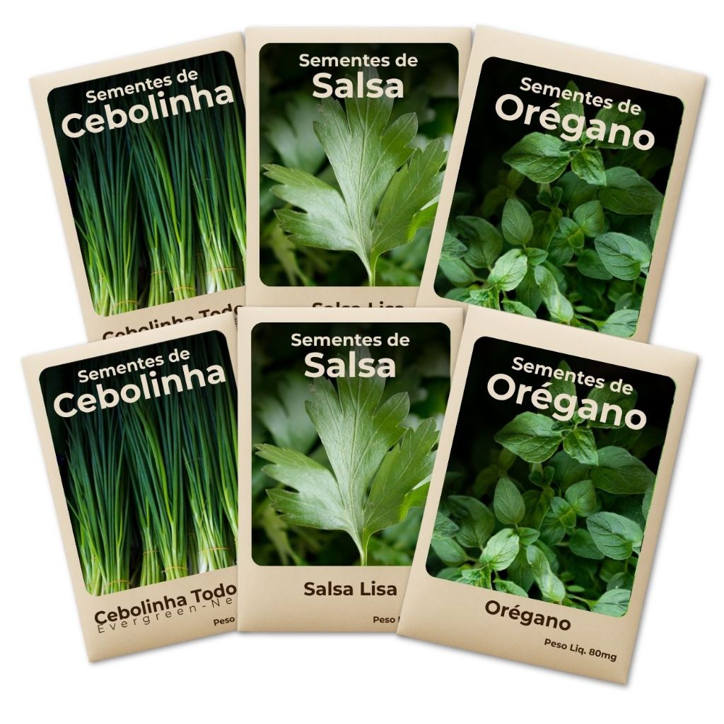 Semente Orégano Cebolinha e Salsa Plante o Ano Todo Cultivo Fácil e Produtivo -Combo 6 Pct
