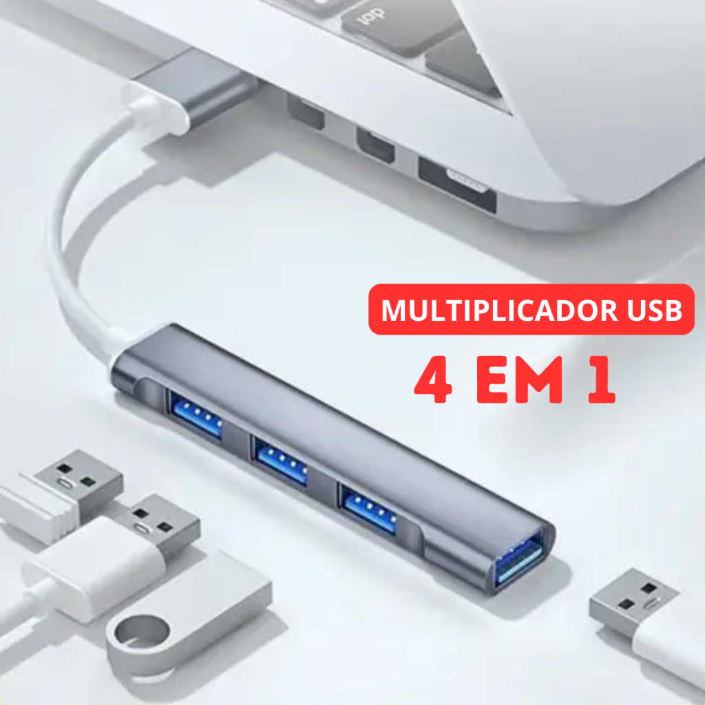 Kit 3 Cabo Hub Usb 3.0  e 2.0 Adptador 4 Portas Em 1 Varias Entradas Extensor Fonte Para Pc Notebook Impressora Mesa