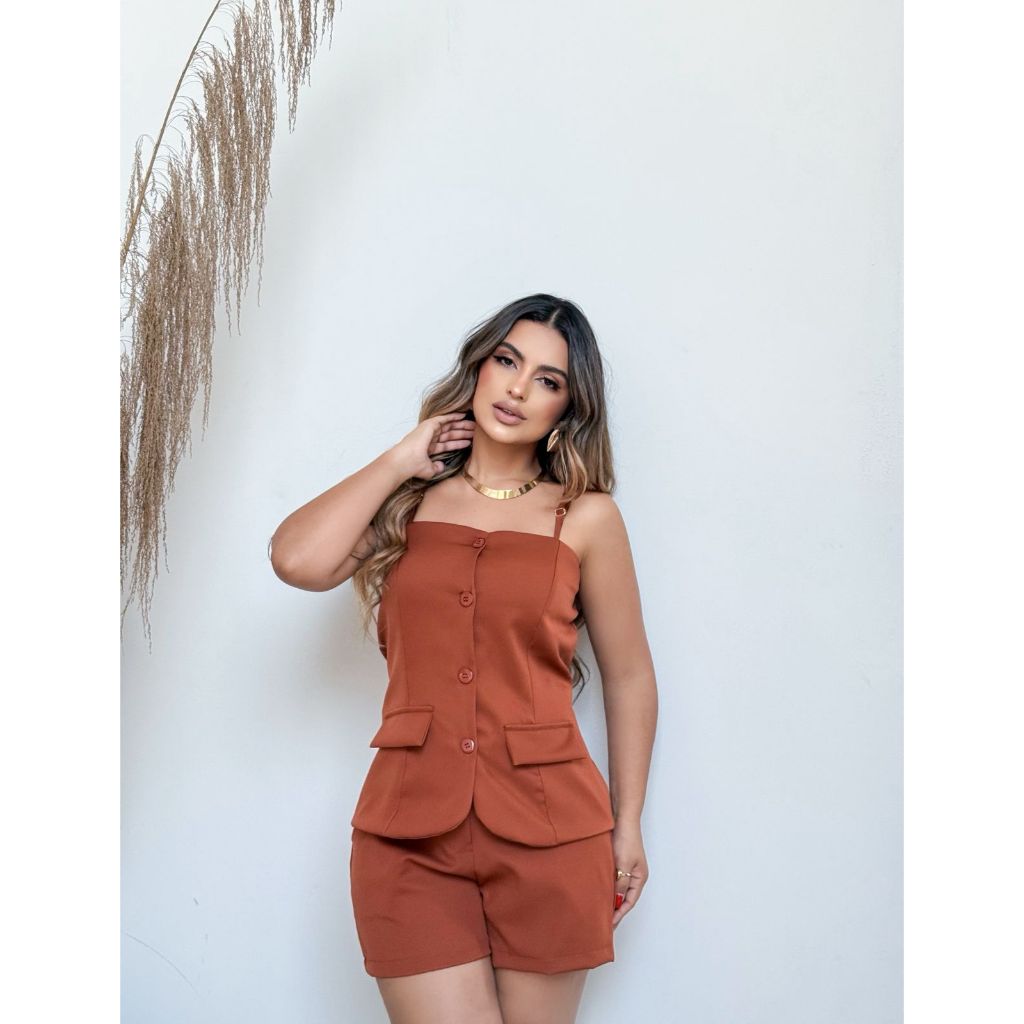 Conjunto 2 Peças Look Elegante Alfaiataria  Fabiola Feminino Com Alça Bloguerinha PLUS SIZE