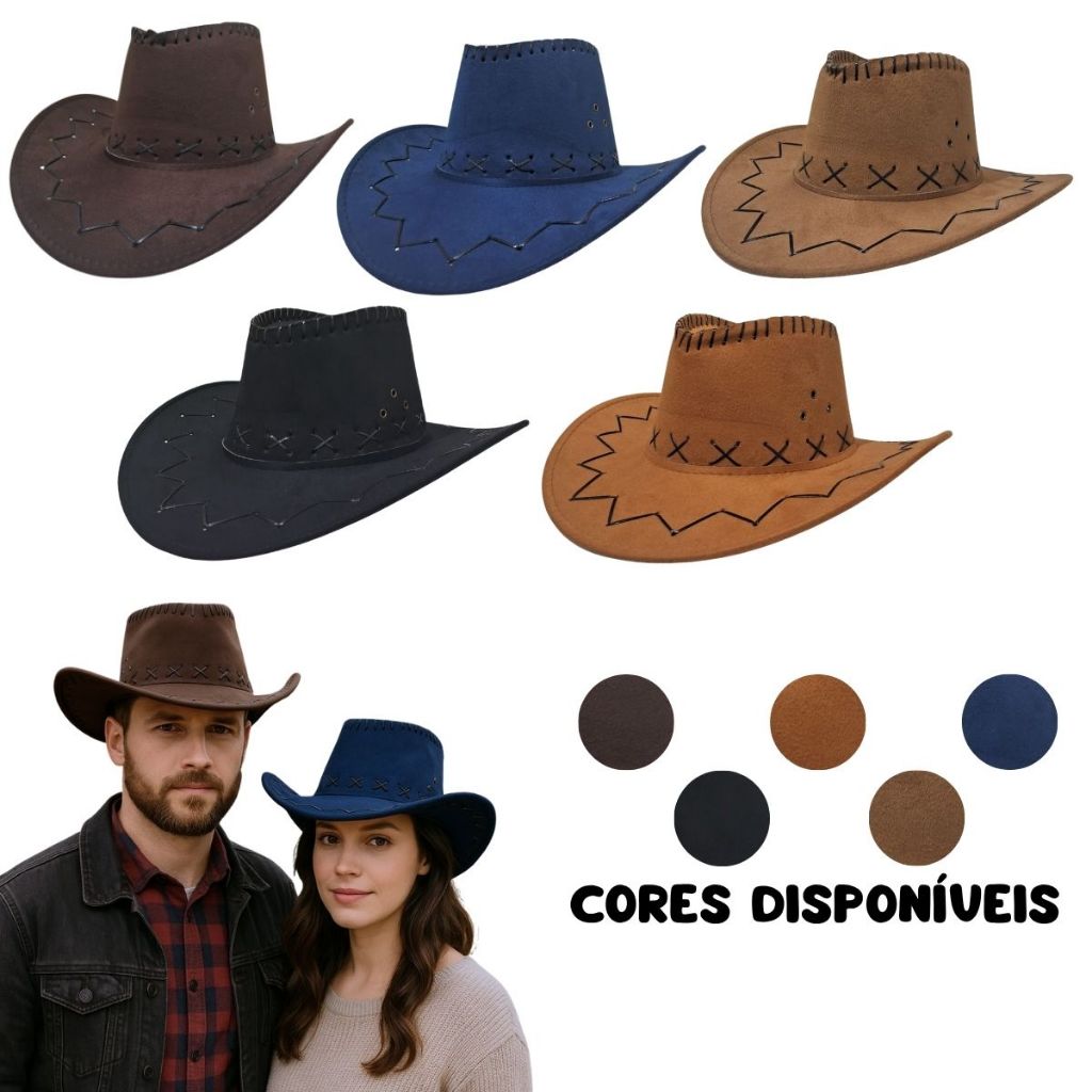 Chapéu Western Cowboy Country Adulto Boiadeiro Rodeio Sertanejo Velho Oeste Barretos Boiadeira Luxo