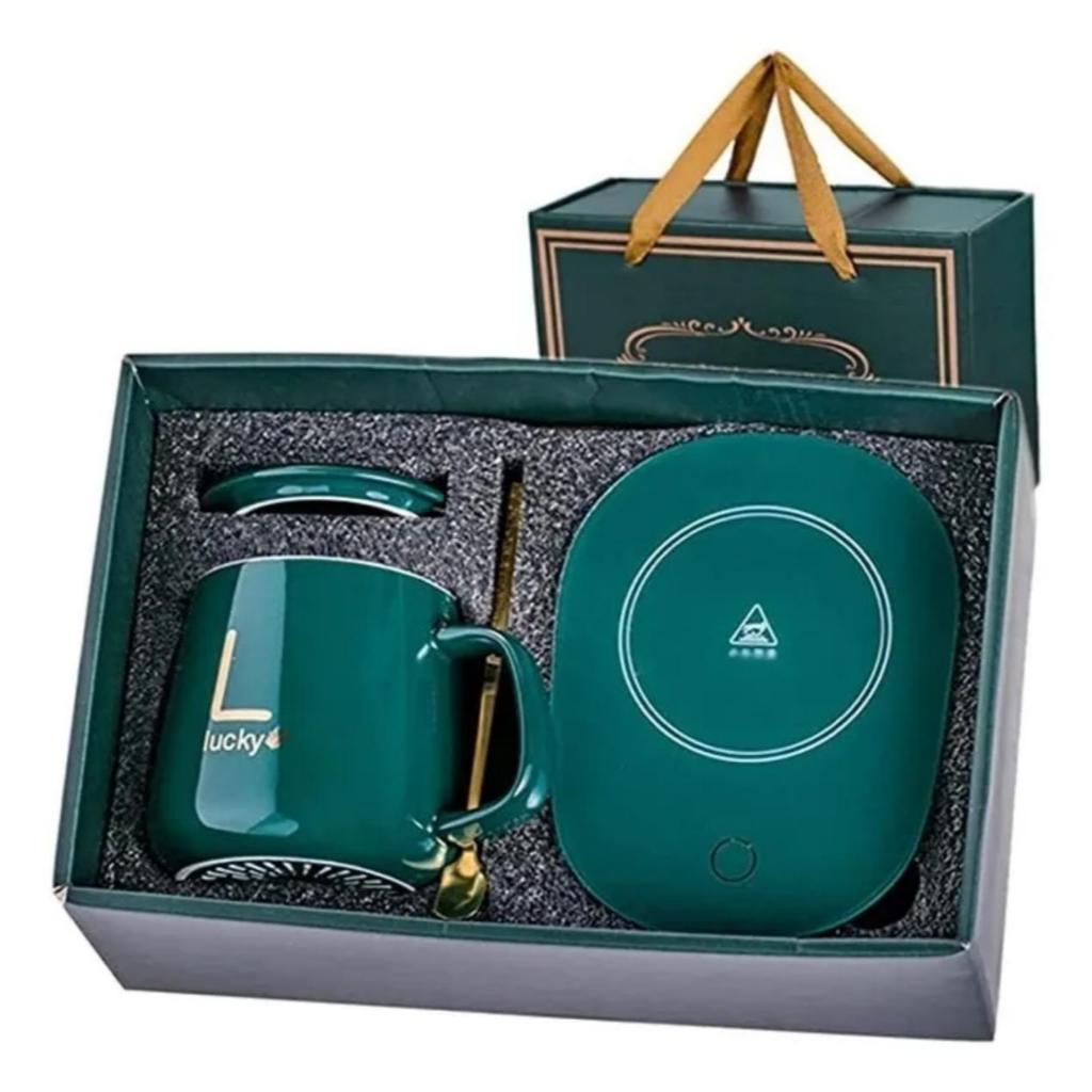Kit para presente; Caneca/xicara com tampa + aquecedor usb por indução em Oferta na Shopee
