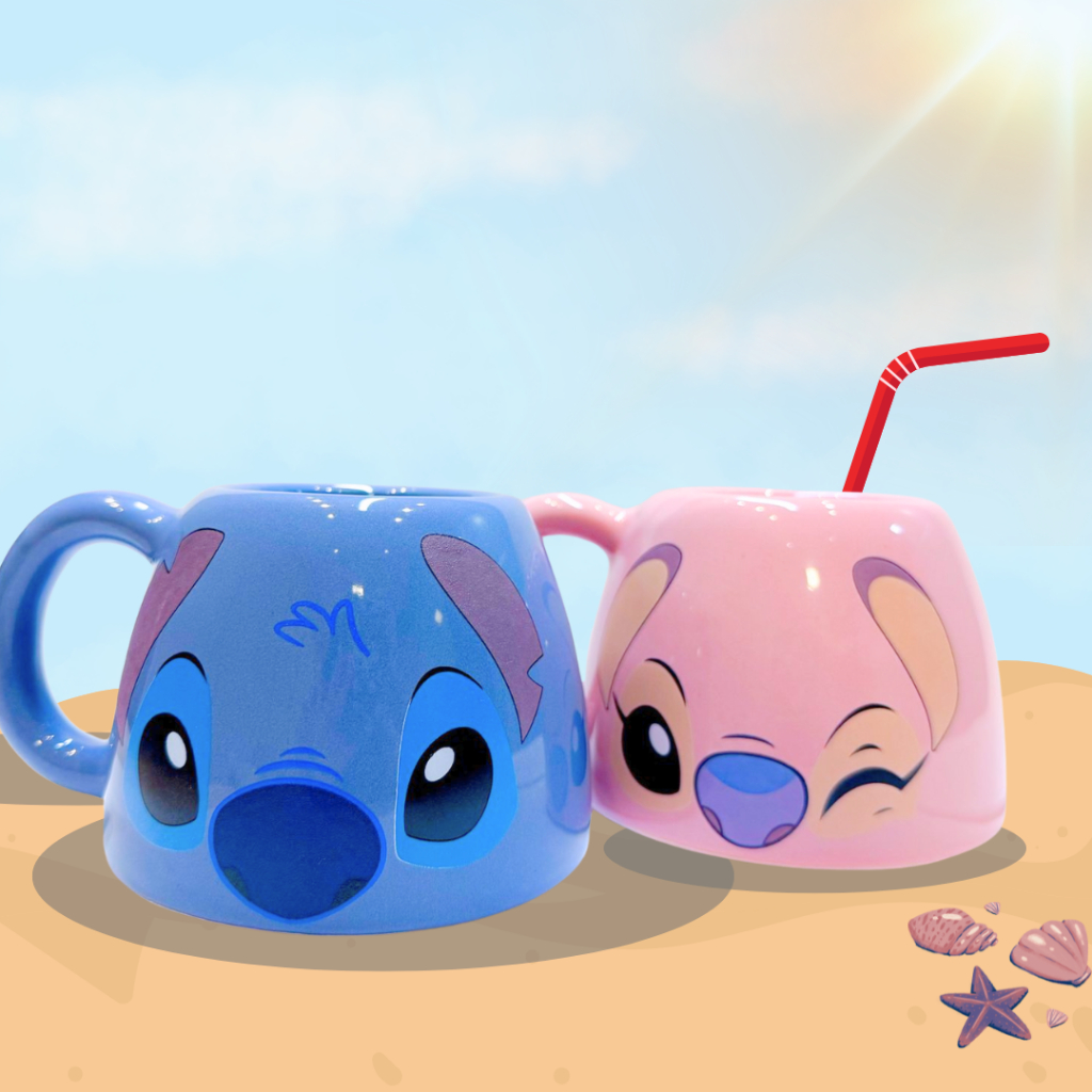 Caneca Stich E Angel Bocão da Disney 3D Original Decorativo 450ml