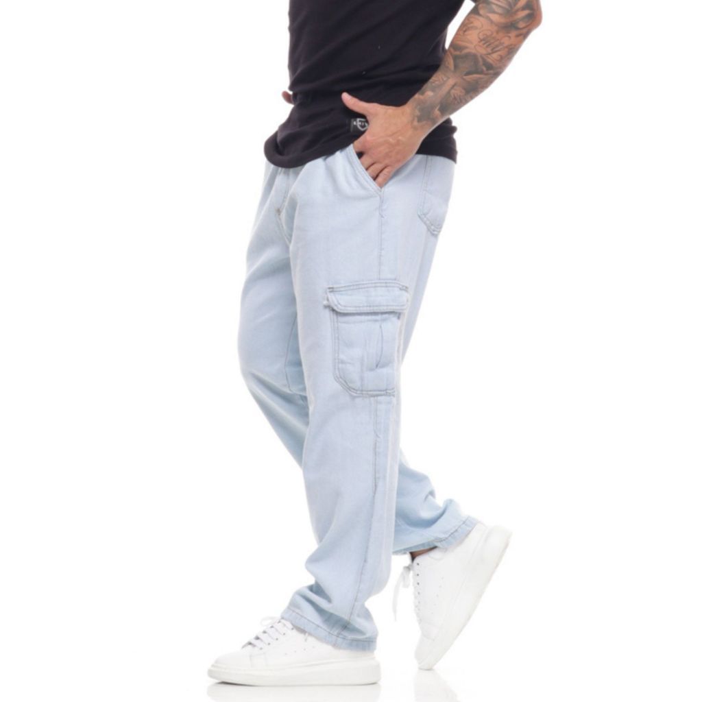 Calça Cargo Importado Unissex de Sarja Barra Larga Skatista 6 Bolsos CÇCG-1