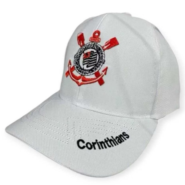 bone de aba curva com bordado de Corinthian cor branca em Oferta na Shopee
