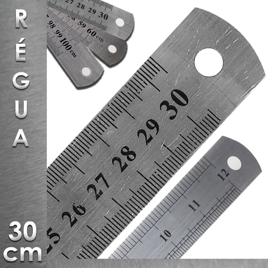 Kit Com 10 Régua Aço Inox 30 Cm 12 Pol. Patchwork Artesanato Scrapbook Milímetros E Polegadas 300mm
