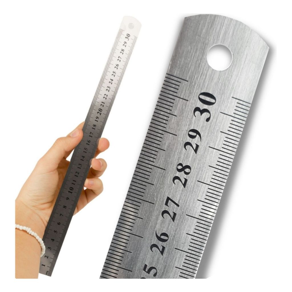 Régua Aço Inox 30 Cm 12 Pol. Patchwork Artesanato Scrapbook Milímetros E Polegadas 300mm Artesanato