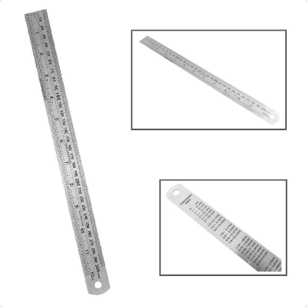 Régua de metal aço inox 30 cm para artesanato Nybc 12pol Milímetros E Polegadas 300mm Artesanato