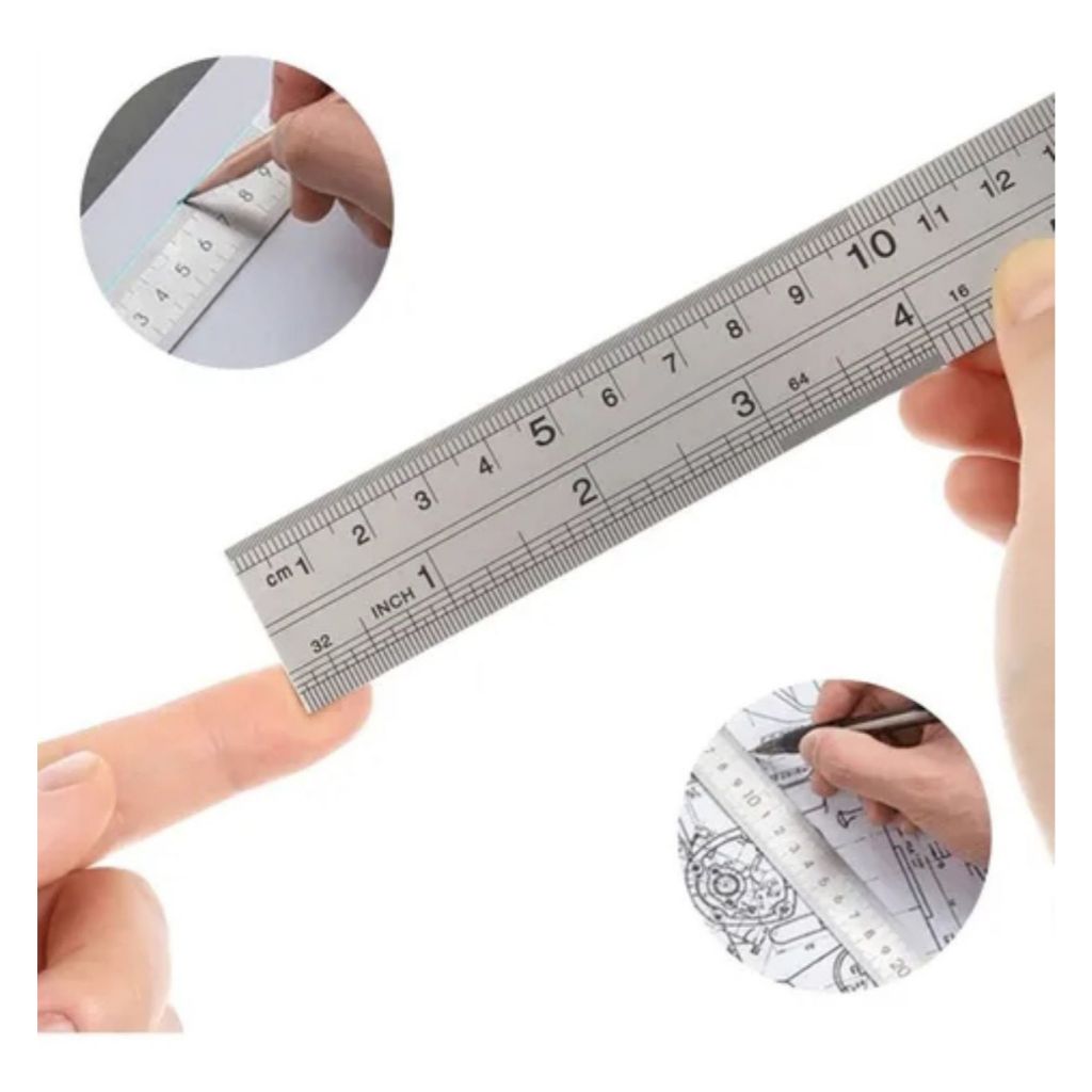 Régua De Aço Inox 12 (300mm) 30cm 12pol Milímetros E Polegadas 300mm Artesanato Scrapbook Patchwork