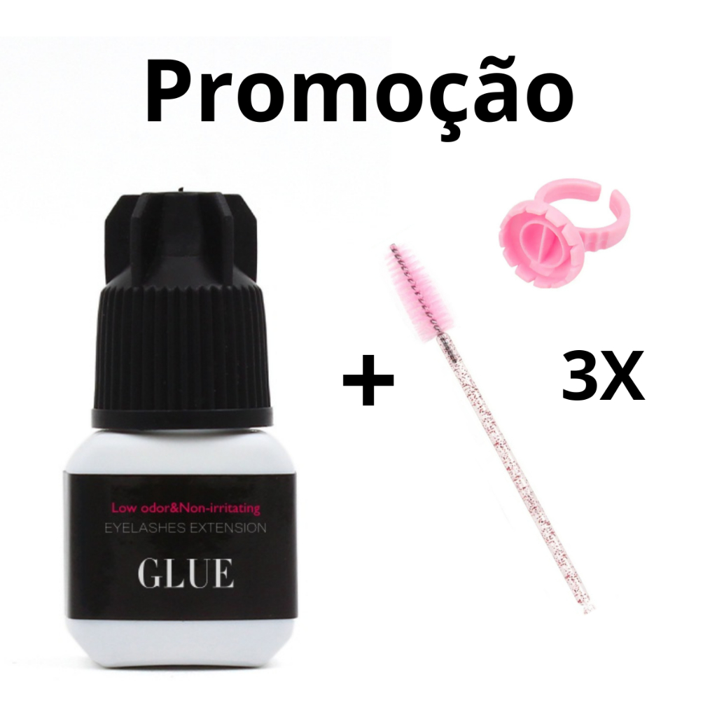 KIT Cola Para Cilios Funmix 5ml 1-2s Sem Odor + 3 escovinhas e 3 anéis de batoque