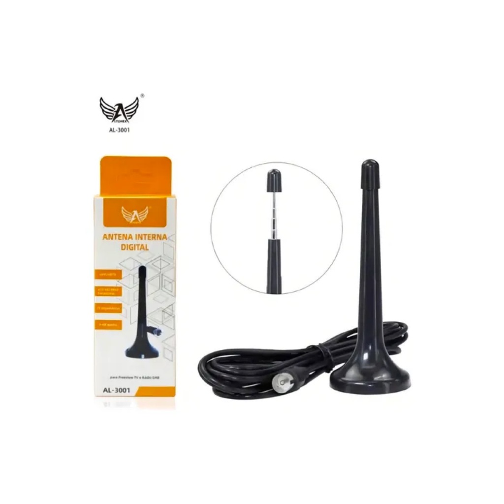 Antena TV LED/ LCD/ PLASMA  Digital MAIS POTENTE Hdtv Uhf Vhf Interna BASE COM IMÃ 4 a 6 Dbi Cabo 3m