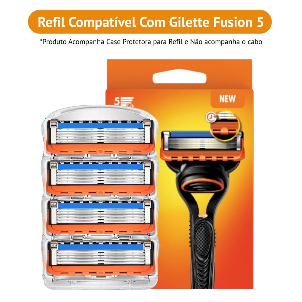 KIT 4 Cargas Refil Compatível Gillette Fusion 5 Lâminas de Barbear com 5 camadas com Case Protetora em Oferta na Shopee