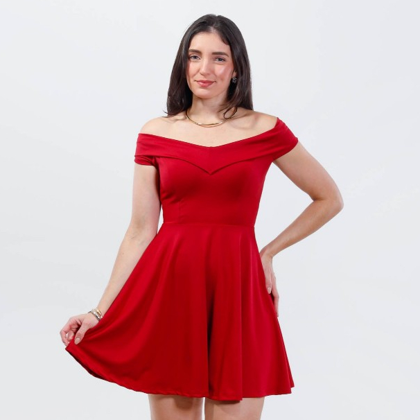 Vestido Curto Rodado Ombro a Ombro Lafiore