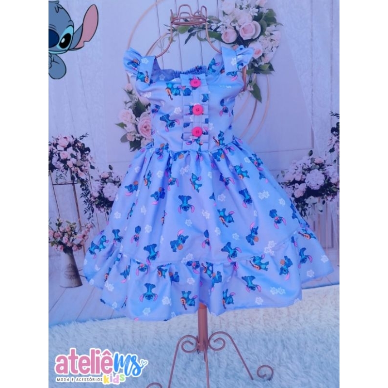 Vestido de festa do stitch | vestido infantil do stitch | Vestido de menina