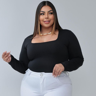 Body Feminino Manga Longa Decote Quadrado Plus Size Suplex Moda Inverno Confortavel Bori com Fecho em Oferta na Shopee
