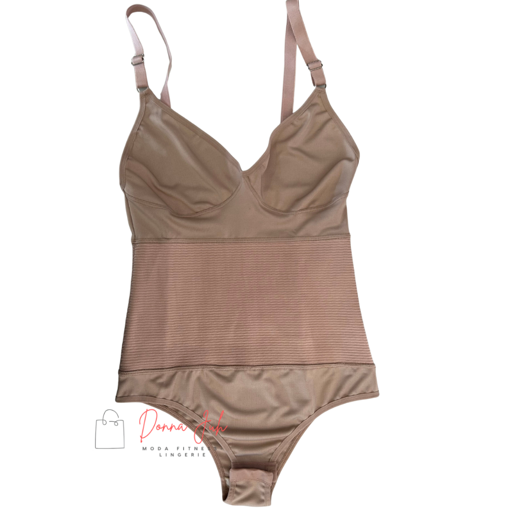 Cinta Modeladora Feminina Sem Bojo com Faixa Abdominal – Cores Preto e Bege – Tamanhos P M G GG