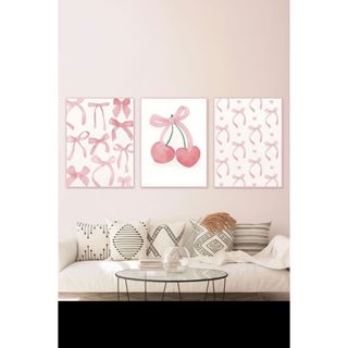 Quadro decorativo 3 peças Laços rosa cereja decoraçao moderna casa quarto sala interiores em Oferta na Shopee