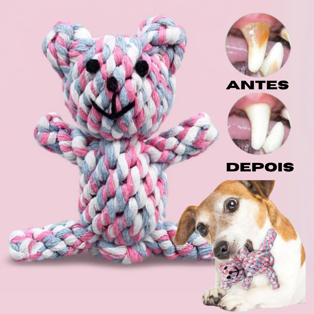 Ursinho de Corda Limpeza Dental Pet Super Resistente e Seguro para Cães Brinquedo Premium Soft
