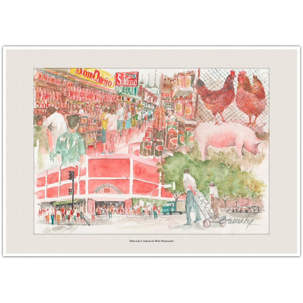 Mercado Central de Belo Horizonte | Arte Aquarela para Quadro Decorativo | Decoração Lembrança A4