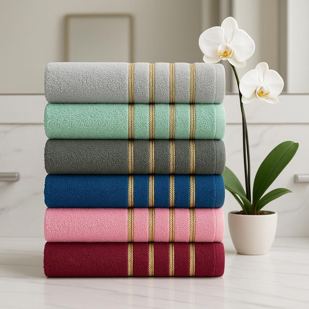 Kit 6 Toalha Lisboa Banho 100% Algodão Com Detalhe Decorativo 120X60CM em Oferta na Shopee