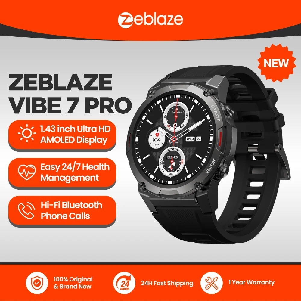 Vibe 7 Pro Zeblaze Smartwatch Display Amoled 1.43" Militar Caixa Preto Pulseira Preto Desenho Da Pulseira Silicone