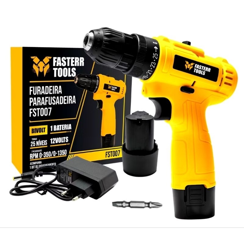 Furadeira Parafusadeira 3/8 12v 1 Bit Fasterr -fsto07 — R$ 119,99 em Shopee