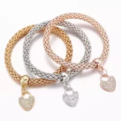 HLL Kit 3 Pulseira Coração Bolinha Delicado Dourado inoxidável Hipoalergênica Corrente minimalista feminino