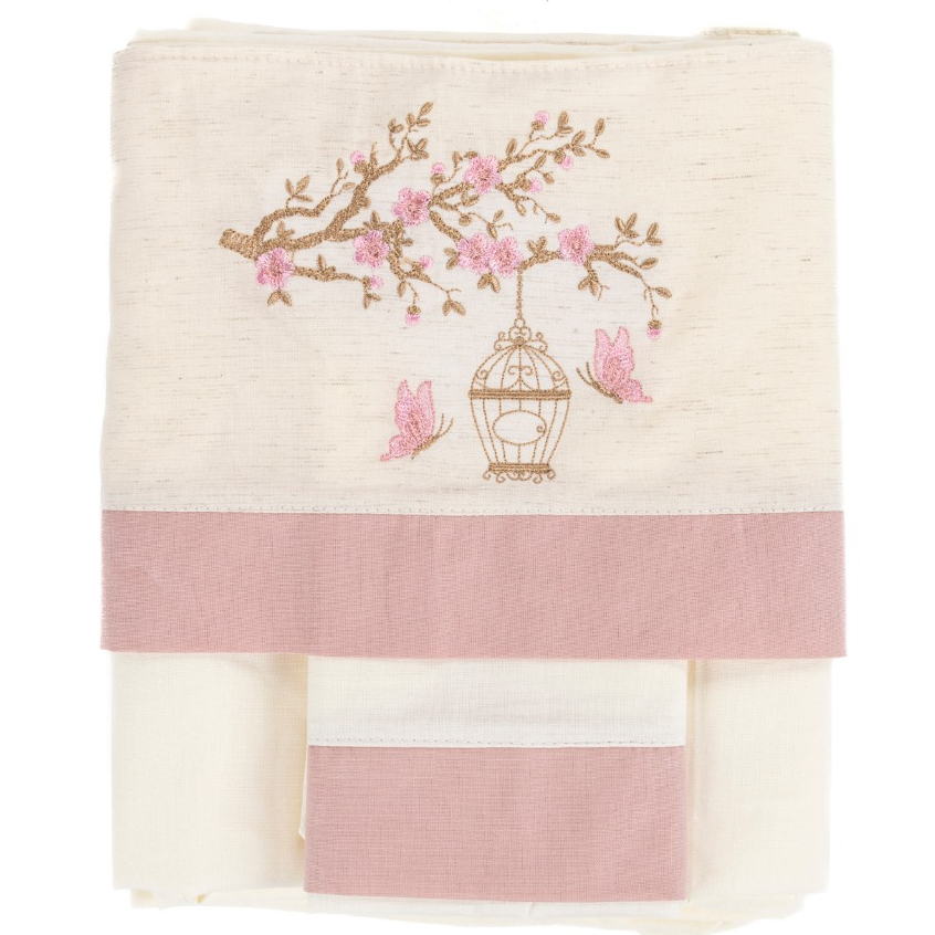 Jogo Lençol  3 Peças Berço Americano 100% Algodão Linho Luxo Menina Rose Flores Jardim Bor...