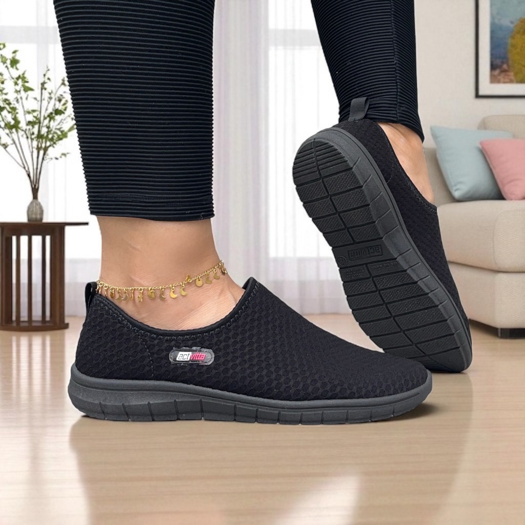 Tênis caminhada academia Actvitta Original Feminino Slip On Esportivo Treino Calce Fácil
