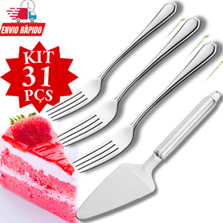 Kit Conjunto 30 Peças Garfos Garfinhos para Sobremesa + 1 Espátula para Bolo Inox