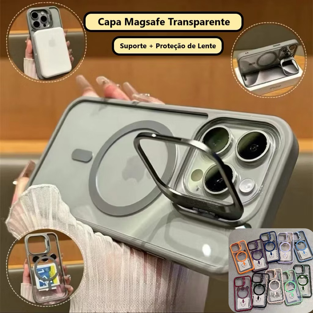 Capa Magnética  Translúcida De Luxo Para iPhone 13/11/12/14/15/16  Pro Max Com Proteção De Câmera