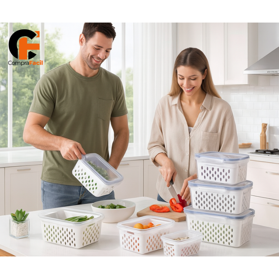 Potes Herméticos Organizadores Com Cesta Geladeira Alimentos Vegetais Frutas Grãos Cozinha Despensa