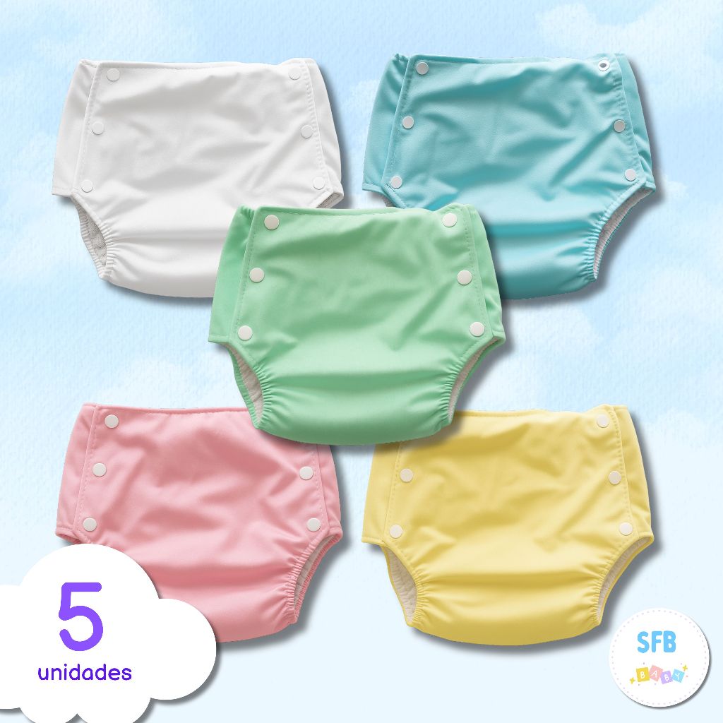Kit Com 5 Fraldas Plástica Calça Enxuta Bebê em Oferta na Shopee