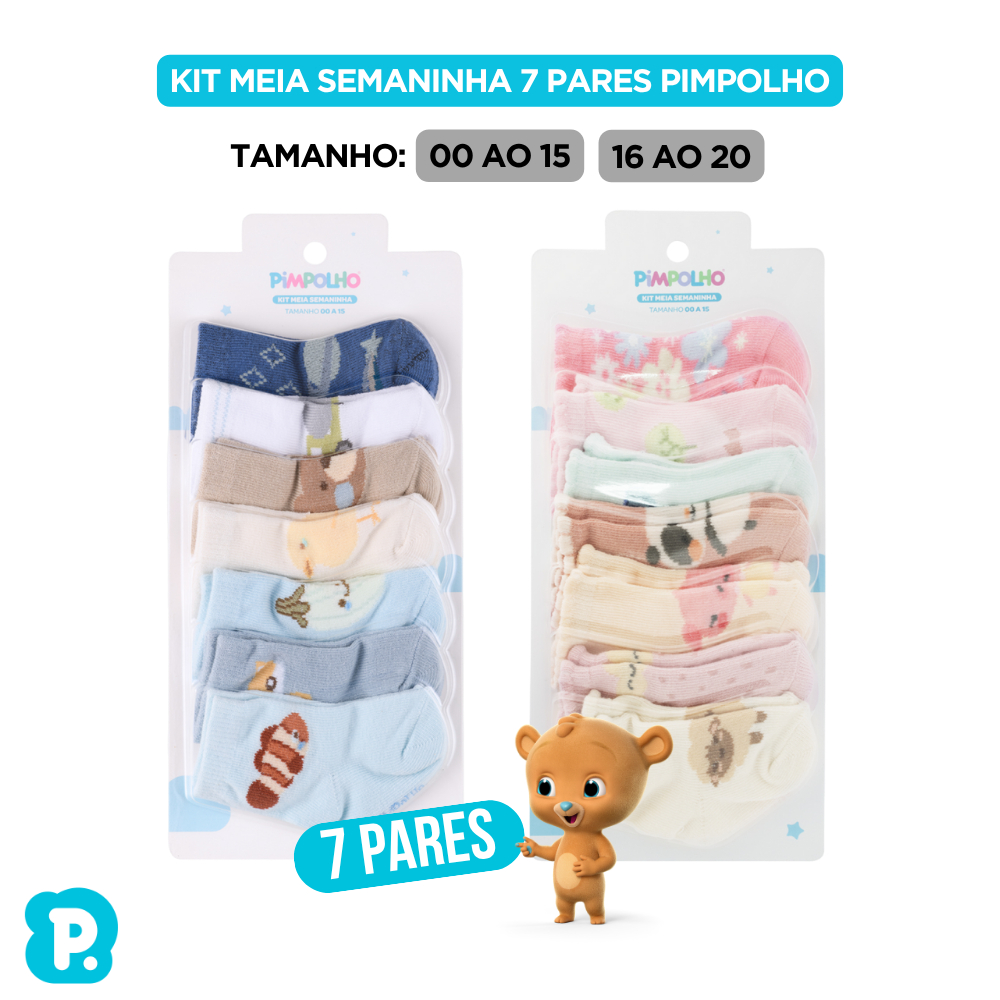 Kit 7 Pares Meia Bebê Pimpolho Menino Menina Recém Nascido Cano Alto Tamanho 00-15 e 16-20 Coloridas