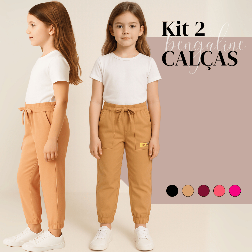KIT 2 CALÇAS Menina Infantil Juvenil Inverno Frio Jogger Cargo Bengaline Elástico Blogueira Conforto