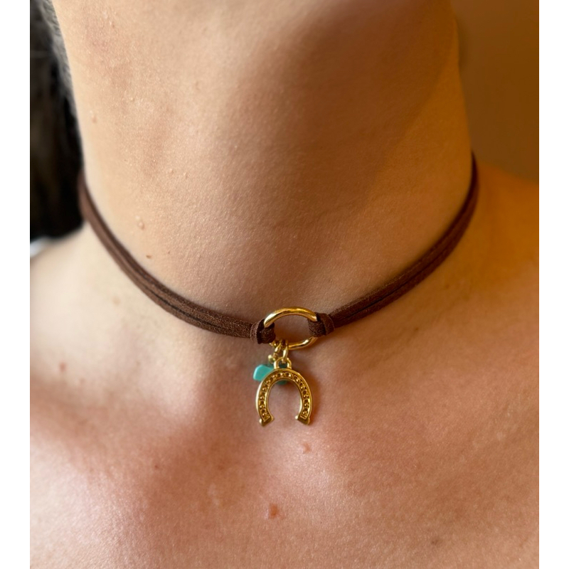 Colar Camurça Turquesa Sertão Acessorio Semijoia Delicado Detalhes Semijoia Feminino Mulher Feminina Oferta Presente