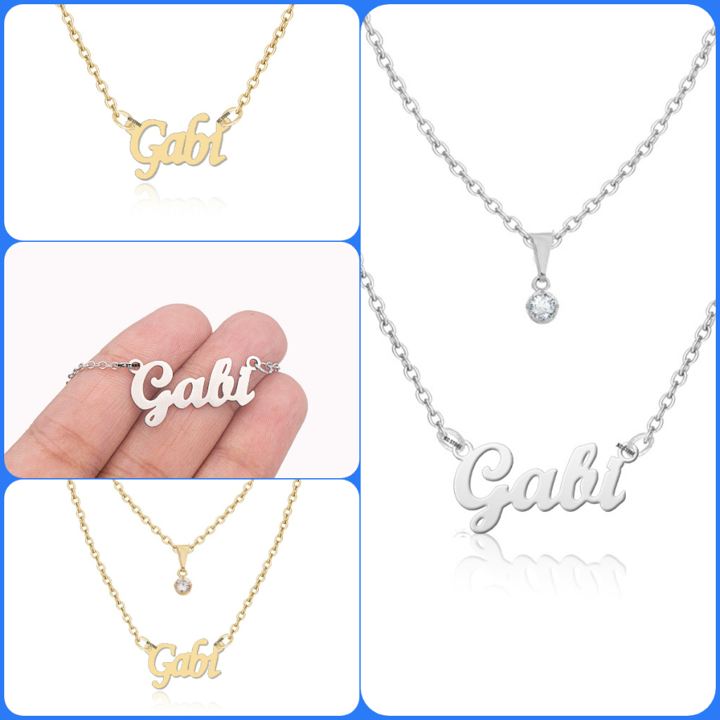 Colar gargantilha de Nome Gabi Gargantilha Feminino adulto Folheado a Dourado Ou Aço Inox Prateada