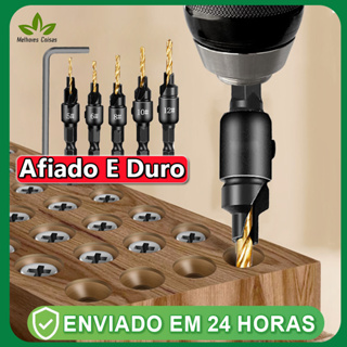 Broca escareadora carpintaria conjunto de parafusos tamanhos #5 #6 #8 #10 #12 com ferramenta de chave em Oferta na Shopee