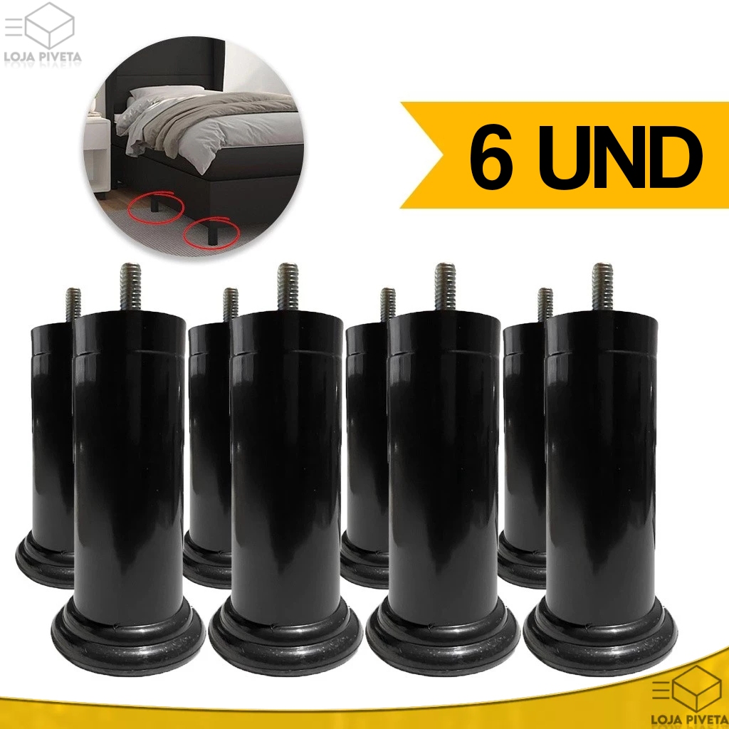 Kit 6x Pés de Cama Box 12cm Cabeceira Pezinho Plástico PU Com Parafuso Resistente em Oferta na Shopee