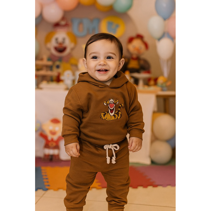 Conjunto Moletom Tigrão Tiger Infantil Bebê 100% Algodão Flanelado com Capuz e Bolso Canguru em Oferta na Shopee