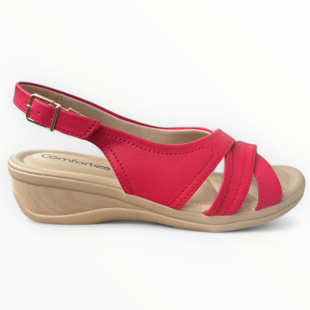 Detalhes do Sandália Feminina Anabela Tiras Magenta Comfortflex 2488422-5