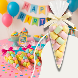 Kit 50-200 Saquinho Cone Plástico Transparente 10X15cm 14X23cm ou 18X30cm Saco Pipoca Doce Suspiro