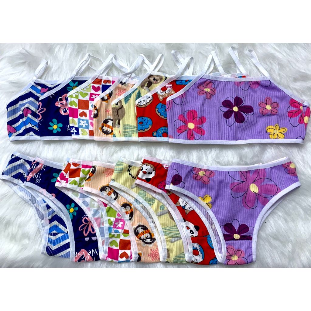 Kit 7 Conjuntos Infantil Menina Moça Top e Calcinha - Suede Estampado (1 a 12 anos) em Oferta na Shopee